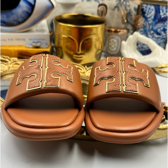 🆕 TORY BURCH 🧿 NWOT Double T Monogram Padded Leather Slide Sandals - Size US7 - Picture 11 of 13